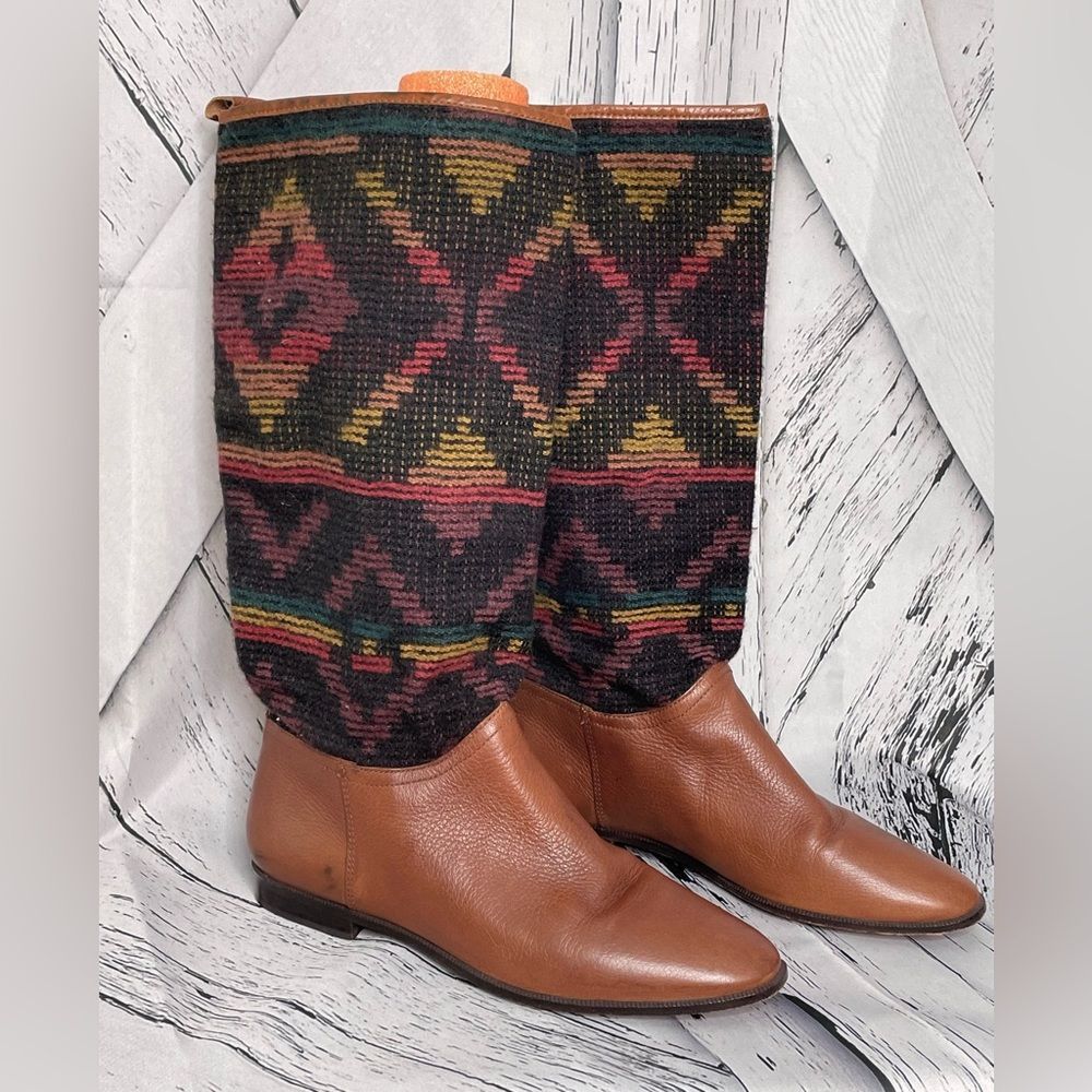 Brown Leather & Aztec Knit Mid-Calf Women’s Boots